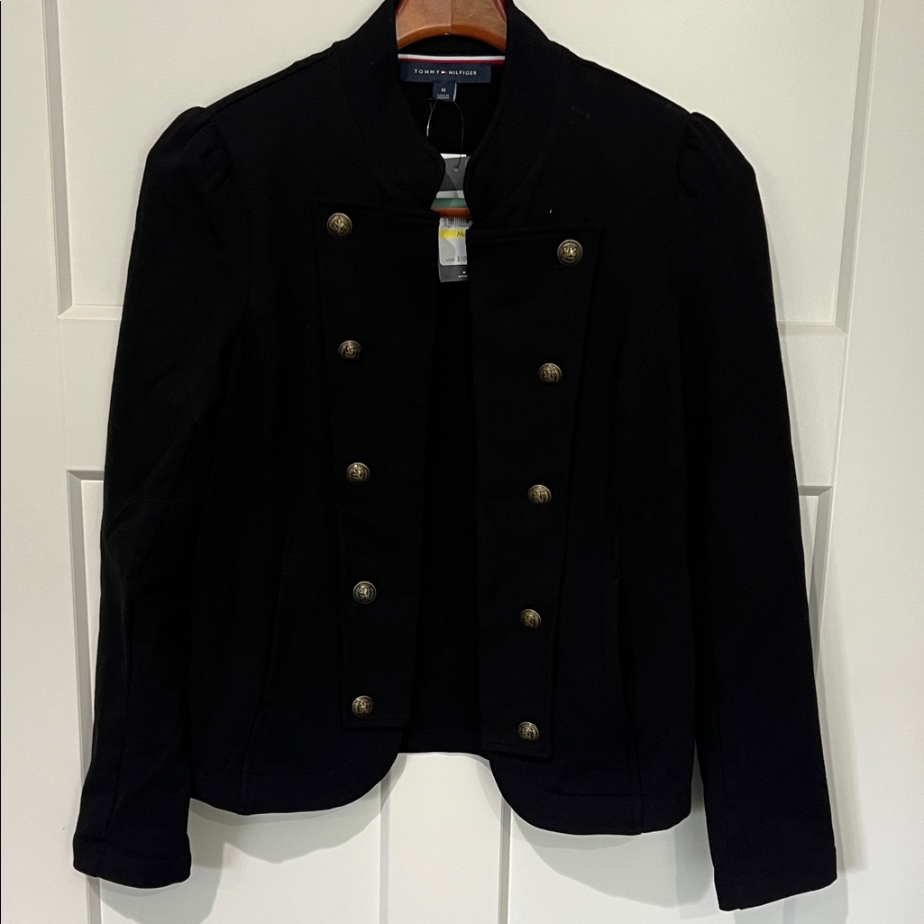 Nwt Tommy Hilfiger Black Military-Inspired Blazer Sz M